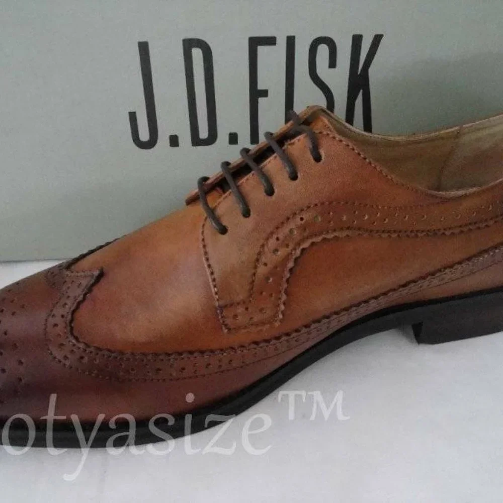 J.D. FISK MEN'S GERA TAN‎ LEATHER WINGTIP OXFORD